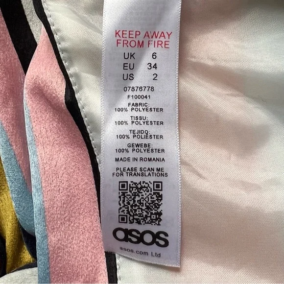 ASOS Multicolor Striped Satin Tie Top Pant Set Size 2 - Picture 8 of 9